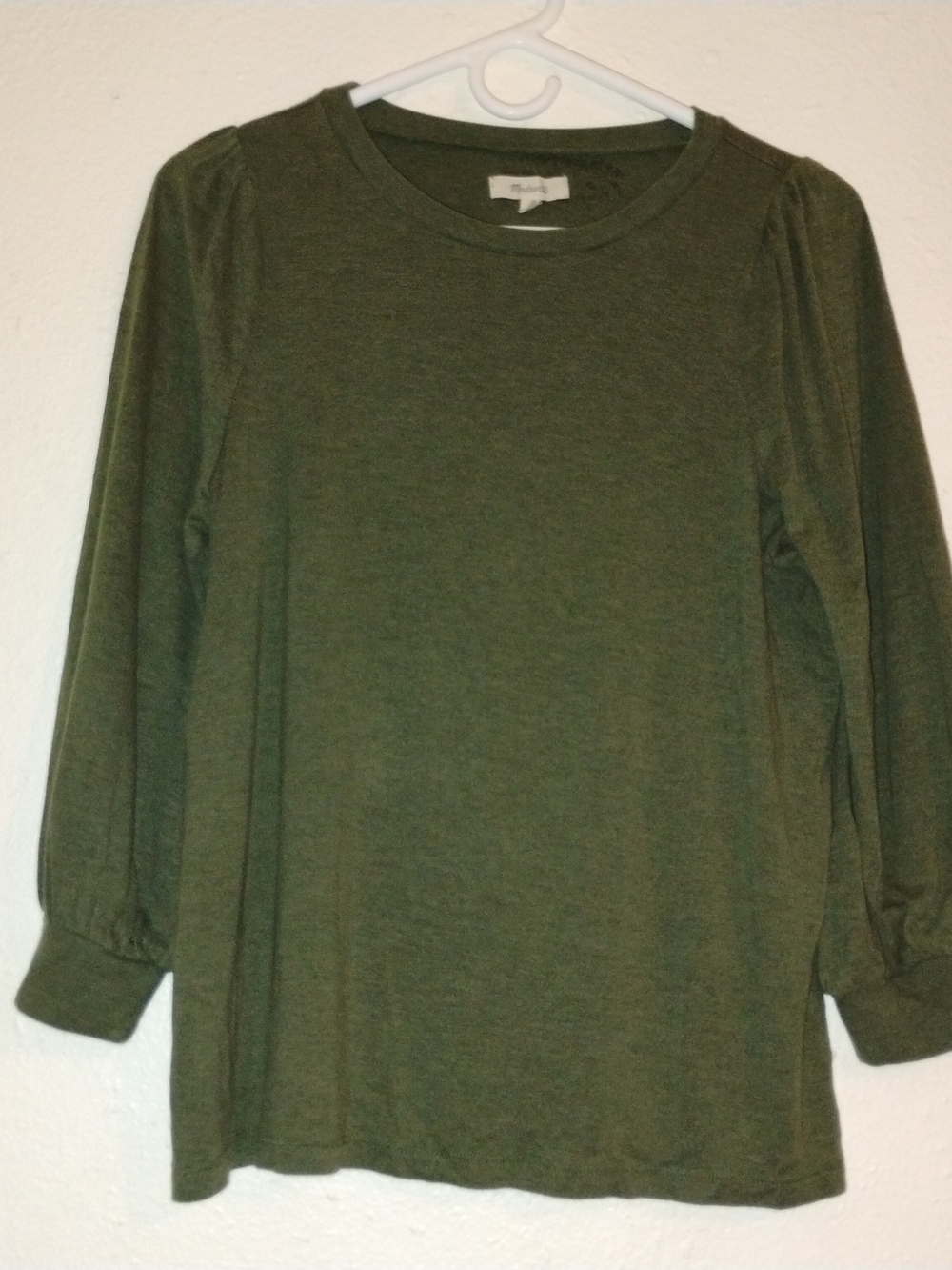M Madewell Olive Crewneck Top with Puff Sleeves